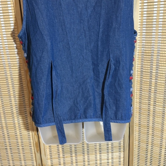 Koret City Blues Vintage 1990s Y2K Blue Denim Patchwork Open Holes Vest Large - Picture 13 of 15